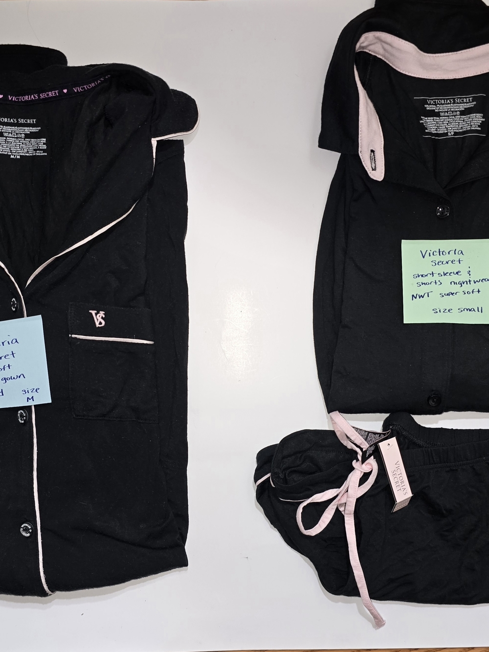 Victoria's Secret Black Pajama Set with Pink Piping